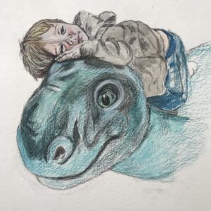 Baby on Dinosaur